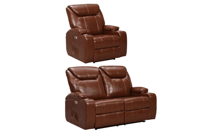 Screenplay Black Electric 2+1 Seater Leather Recliner Sofa Set With Two Cup Holders