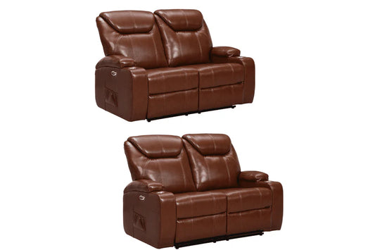 Screenplay Tan Electric Leather 2+2 Recliner Sofa set With Two Cup Holders