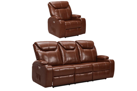 Screenplay Tan Electric Leather 3+1 Recliner Sofa set With Two Cup Holders