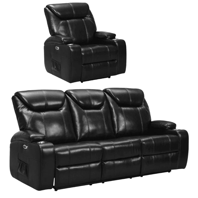 Screenplay Grey Electric Leather 3+1 Recliner Sofa set With Two Cup Holders