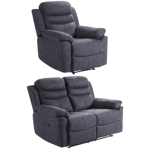 Gilford Grey Fabric Manual Recliner 2+1 Seater Sofa Set