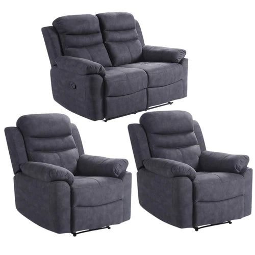 Gilford Grey Fabric Manual Recliner 2+1+1 Seater Sofa Set