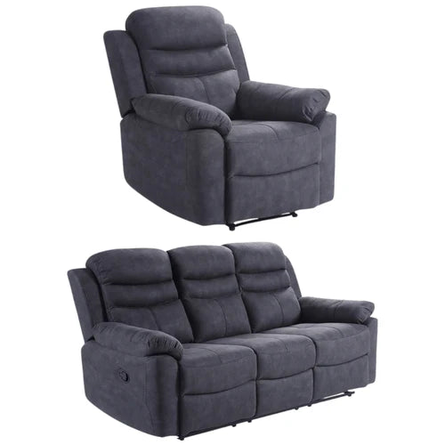 Gilford Grey Fabric Manual Recliner 3+1 Seater Sofa Set