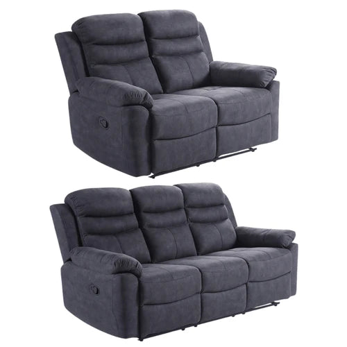Gilford Grey Fabric Manual Recliner 3+2 Seater Sofa Set
