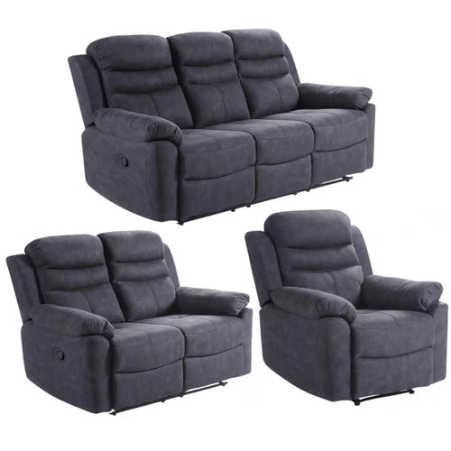 Gilford Grey Fabric Manual Recliner 3+2+1 Seater Sofa Set
