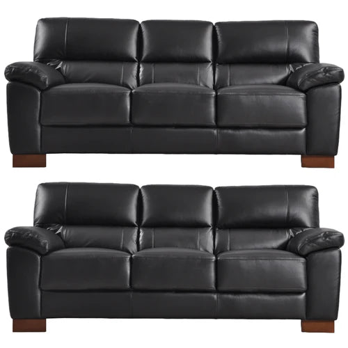 Pavilion Genuine Leather Black 3+3 Seater Sofa Set