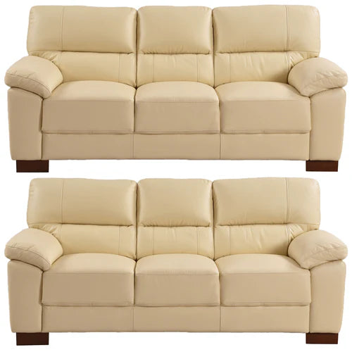 Pavilion Genuine Leather Cream 3+3 Seater Sofa Set