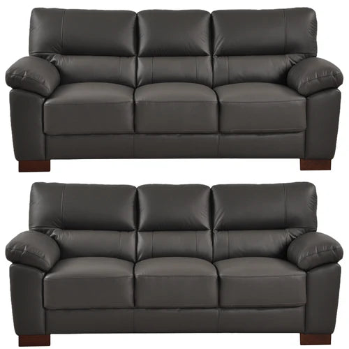 Pavilion Genuine Leather Black 3+3 Seater Sofa Set
