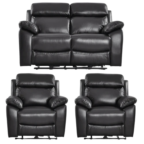 Newsome Genuine Leather Black Electric Power Recliner 2+1+1 Seater Sofa Set