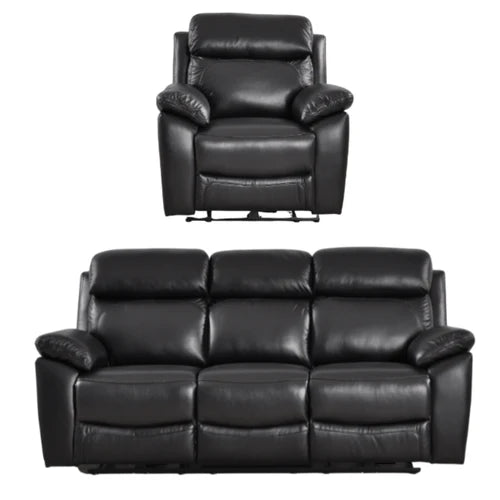 Newsome Genuine Leather Black Electric Power Recliner 3+1 Seater Sofa Set