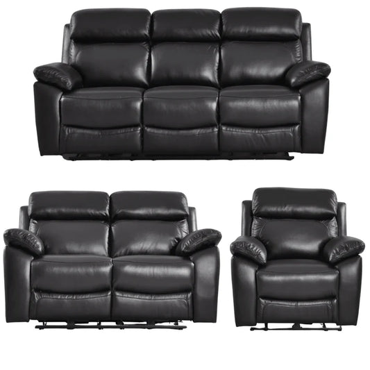 Newsome Genuine Leather Black Electric Power Recliner 3+2+1 Seater Sofa Set
