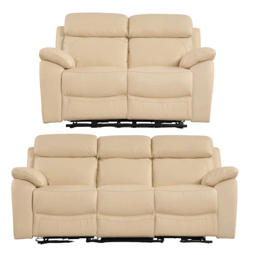 Newsome Genuine Leather Cream Electric Power Recliner 3+2 Seater Sofa Set