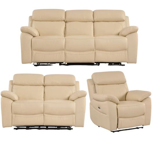 Newsome Genuine Leather Cream Electric Power Recliner 3+2+1 Seater Sofa Set