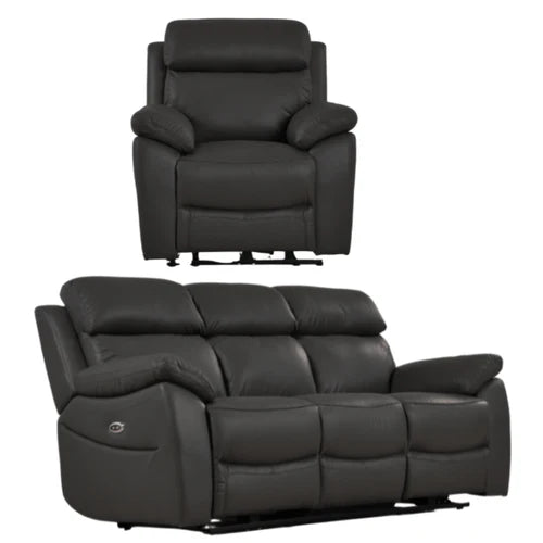 Newsome Genuine Leather Grey Electric Power Recliner 3+1 Seater Sofa Set