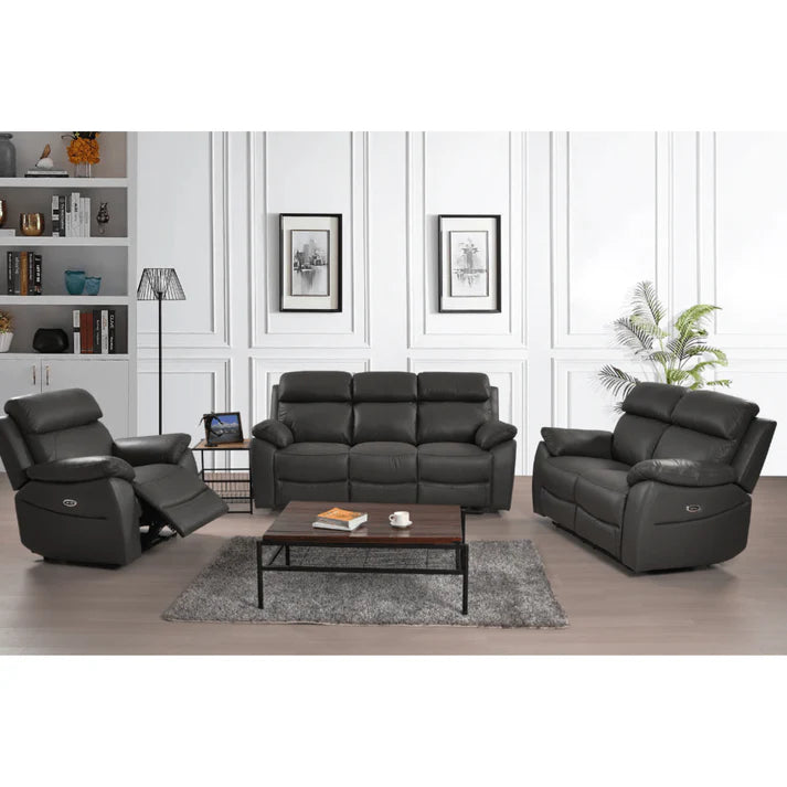 Newsome Genuine Leather Black Electric Power Recliner 3+2+1 Seater Sofa Set