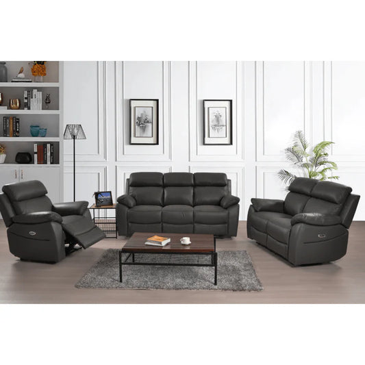 Newsome Genuine Leather Grey Electric Power Recliner 3+2+1 Seater Sofa Set