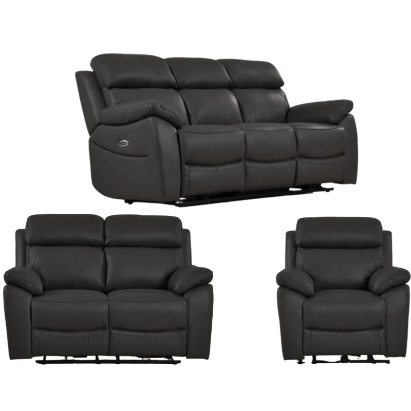 Newsome Genuine Leather Black Electric Power Recliner 3+2+1 Seater Sofa Set