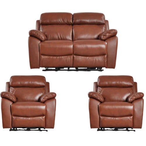 Newsome Genuine Leather Tan Electric Power Recliner 2+1+1 Seater Sofa Set