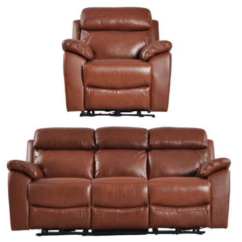 Newsome Genuine Leather Tan Electric Power Recliner 3+1 Seater Sofa Set