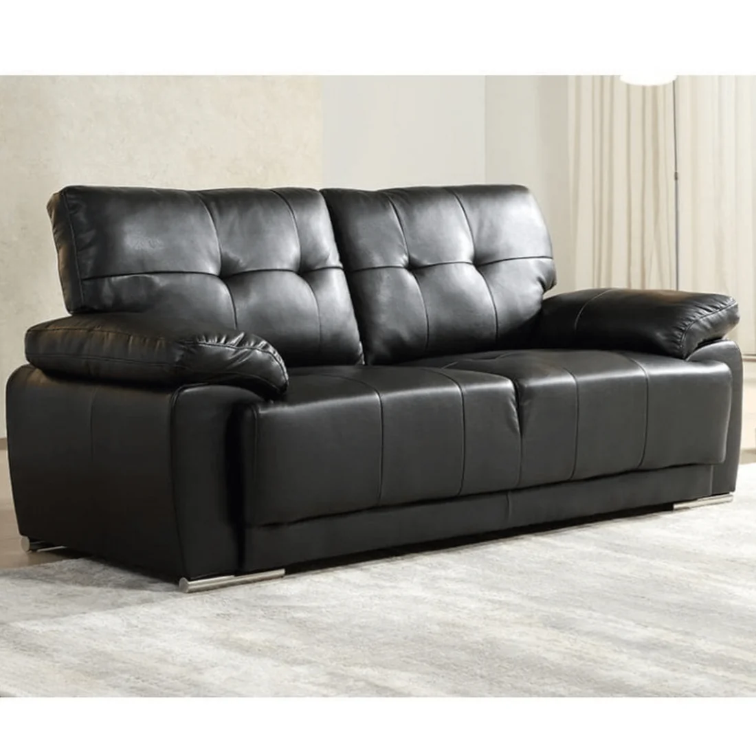 Tristan Black Leather Aire 3+1 Seater Sofa Set