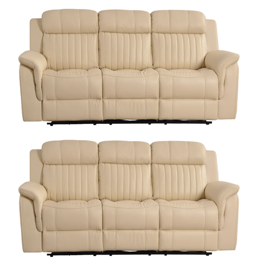 Bravado Genuine Leather Cream Electric Power Recliner 3+3 Seater Set