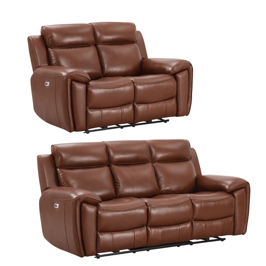 Nevara Genuine Leather Tan Electric Power Recliner 3+2 Seater Sofa Set