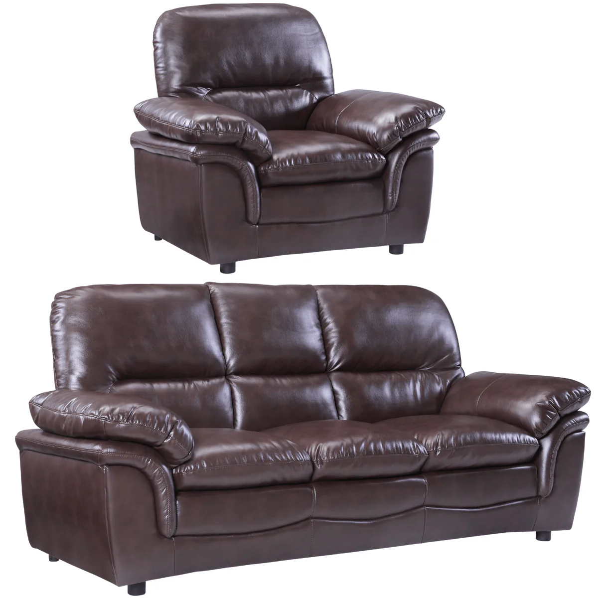 Amaya Brown Leather 3+1 Seater Sofa Set