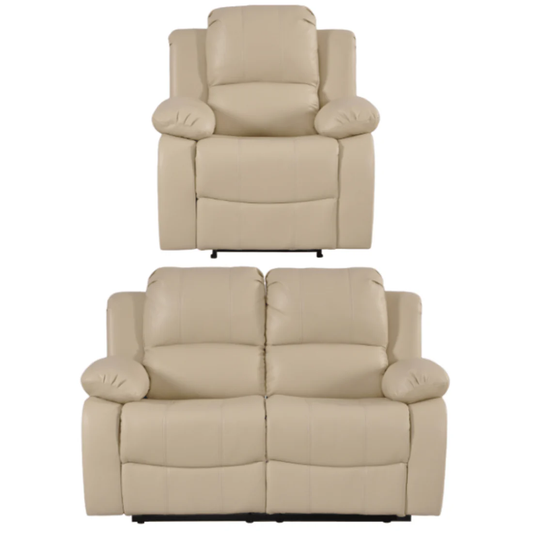 Seville Cream Leather Manual Recliner 2+1 Seater Sofa Set