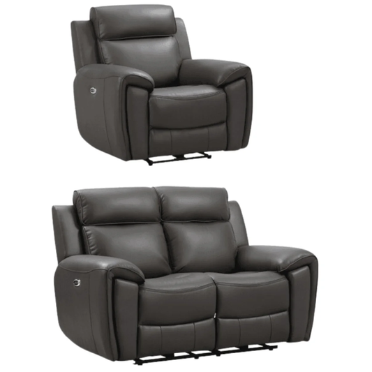 Nevara Genuine Leather Grey Electric Power Recliner 2+1 Seater Sofa Set