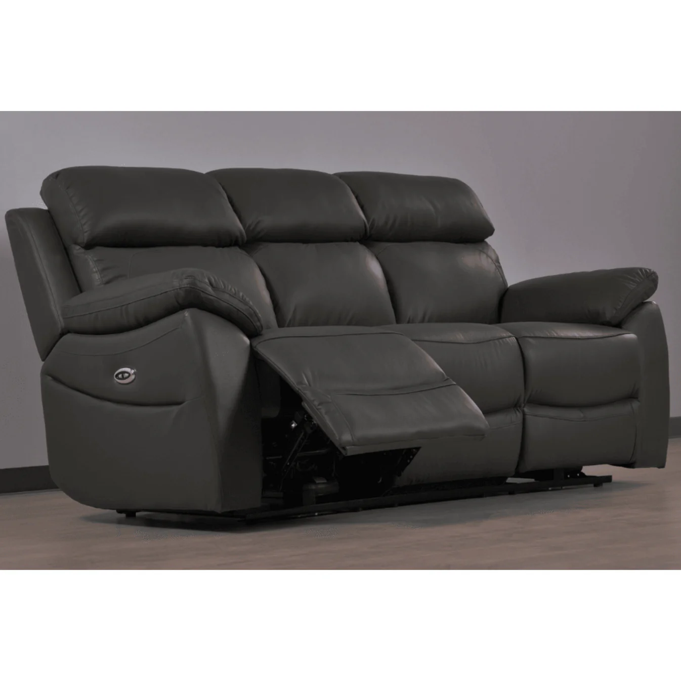 Newsome Genuine Leather Grey Electric Power Recliner 3 Seater