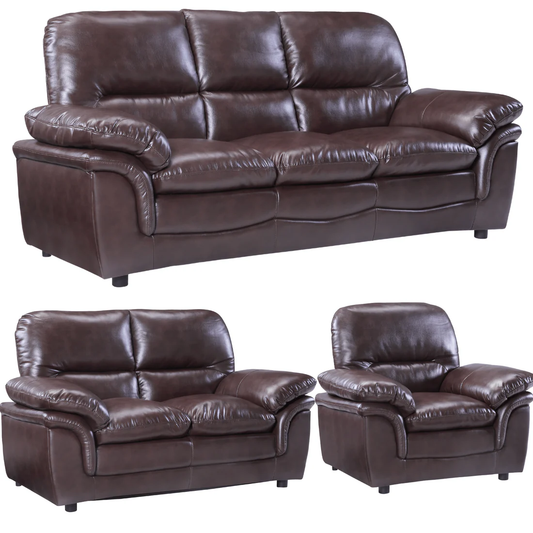 Amaya Brown Leather 3+2+1 Seater Sofa Set