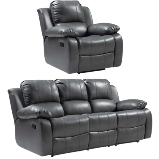 Seville Grey Leather Manual Recliner 3+1 Seater Sofa Set