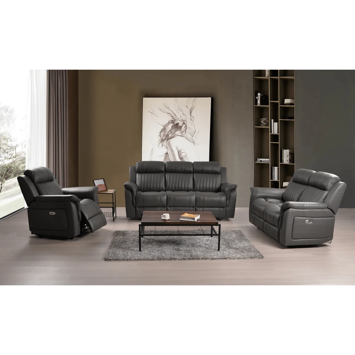 Bravado Genuine Leather Grey Electric Power Recliner 3+2+1 Seater Sofa Set