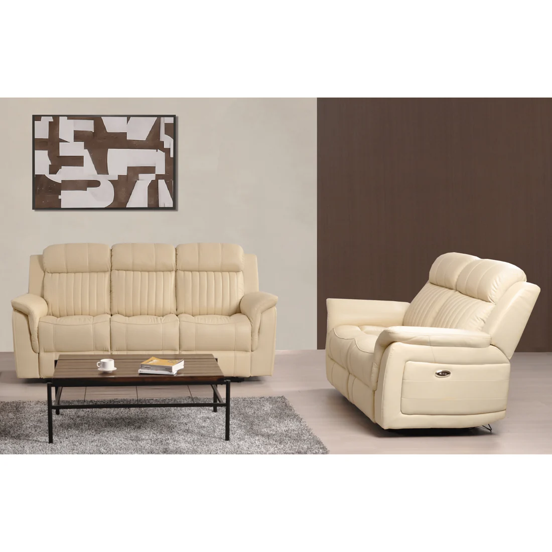 Bravado Genuine Leather Cream Electric Power Recliner 3+2 Seater