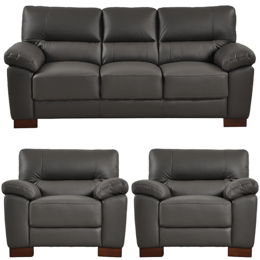 Pavilion Genuine Leather Grey 3+1+1 Seater Sofa Set