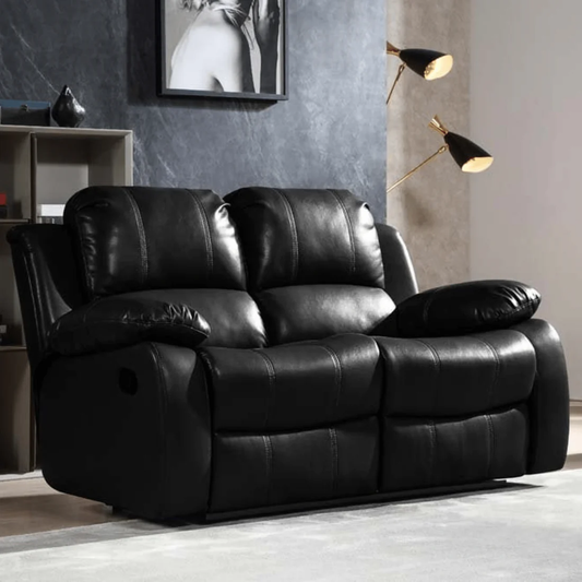 Seville Black Leather Manual Recliner 2 Seater Sofa