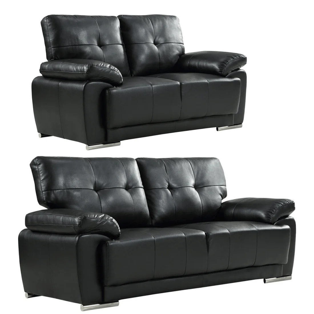 Tristan Black Leather Aire 3+2 Seater Sofa Set