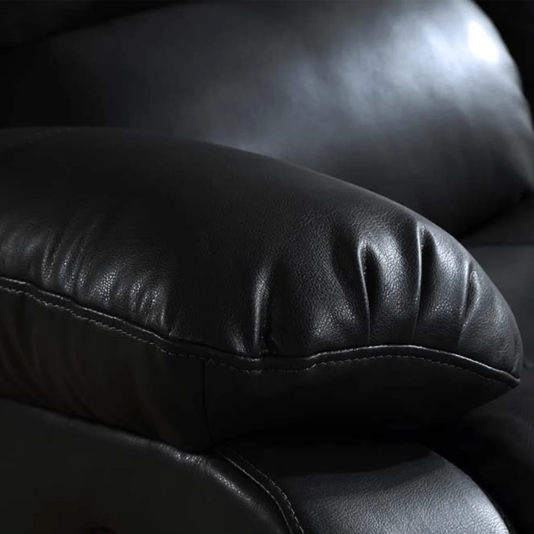 Seville Black Leather Manual Recliner 3 Seater Sofa