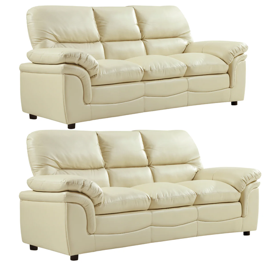 Amaya Cream Leather 3+3 Seater Sofa Set