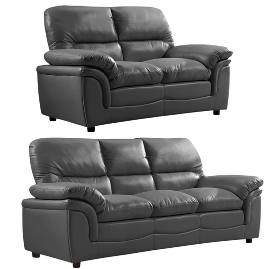 Amaya Grey Leather 3+2 Seater Sofa Set