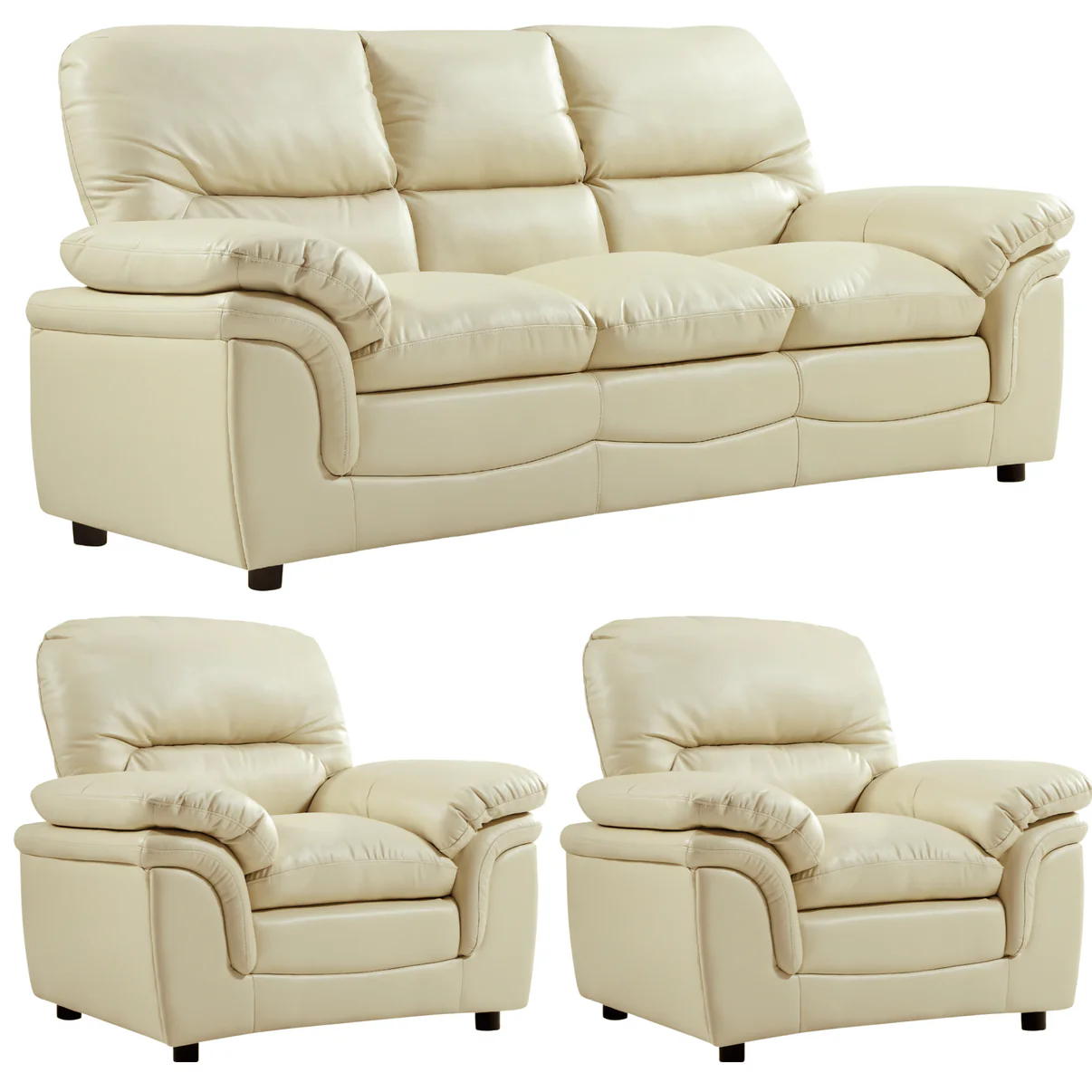 Amaya Cream Leather 3+1+1 Seater Sofa Set