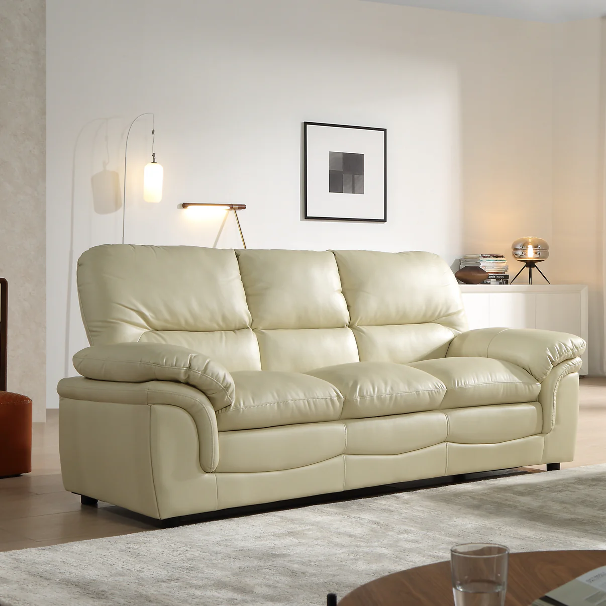 Amaya Cream Leather 3+2+1 Seater Sofa Set
