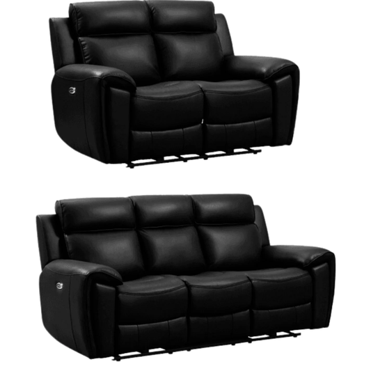 Nevara Genuine Leather Black Electric Power Recliner 3+2 Seater Sofa Set