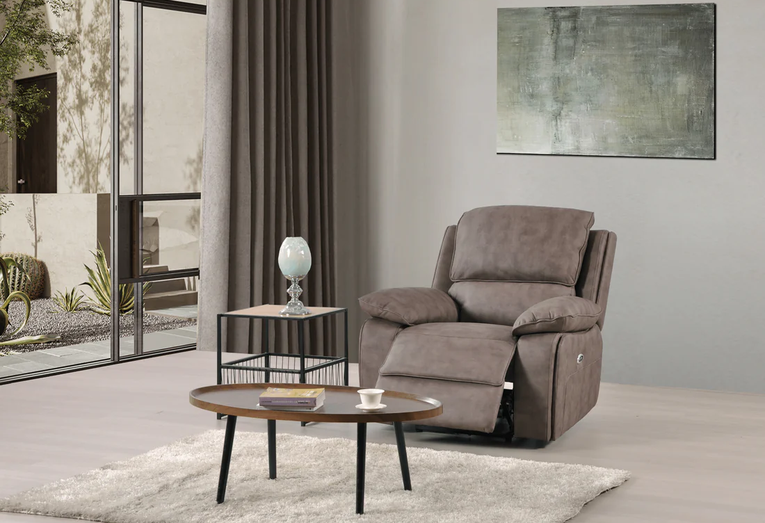 Elm Brown Suede Fabric Electric Recliner 2+1 Seater Sofa Set