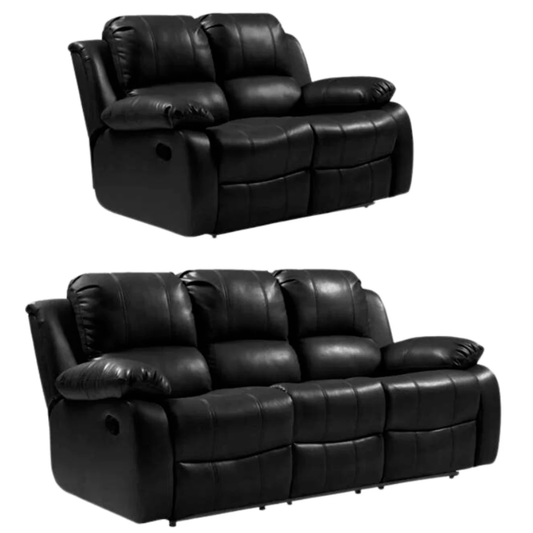 Seville Black Leather Manual Recliner 3+2 Seater Sofa Set