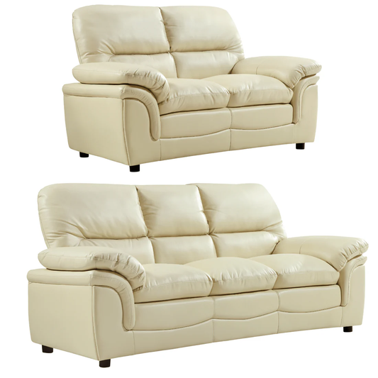Amaya Cream Leather 3+2 Seater Sofa Set