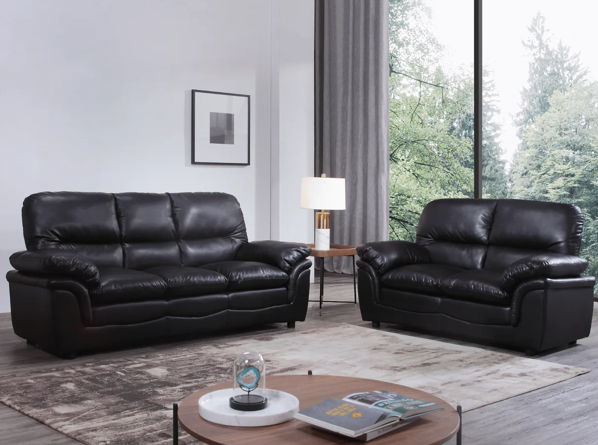 Amaya Grey Leather 3+2 Seater Sofa Set