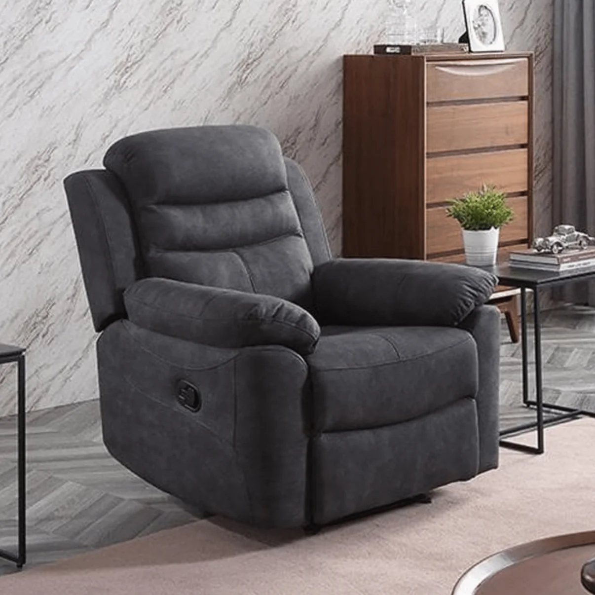 Gilford Grey Fabric Manual Recliner Armchair