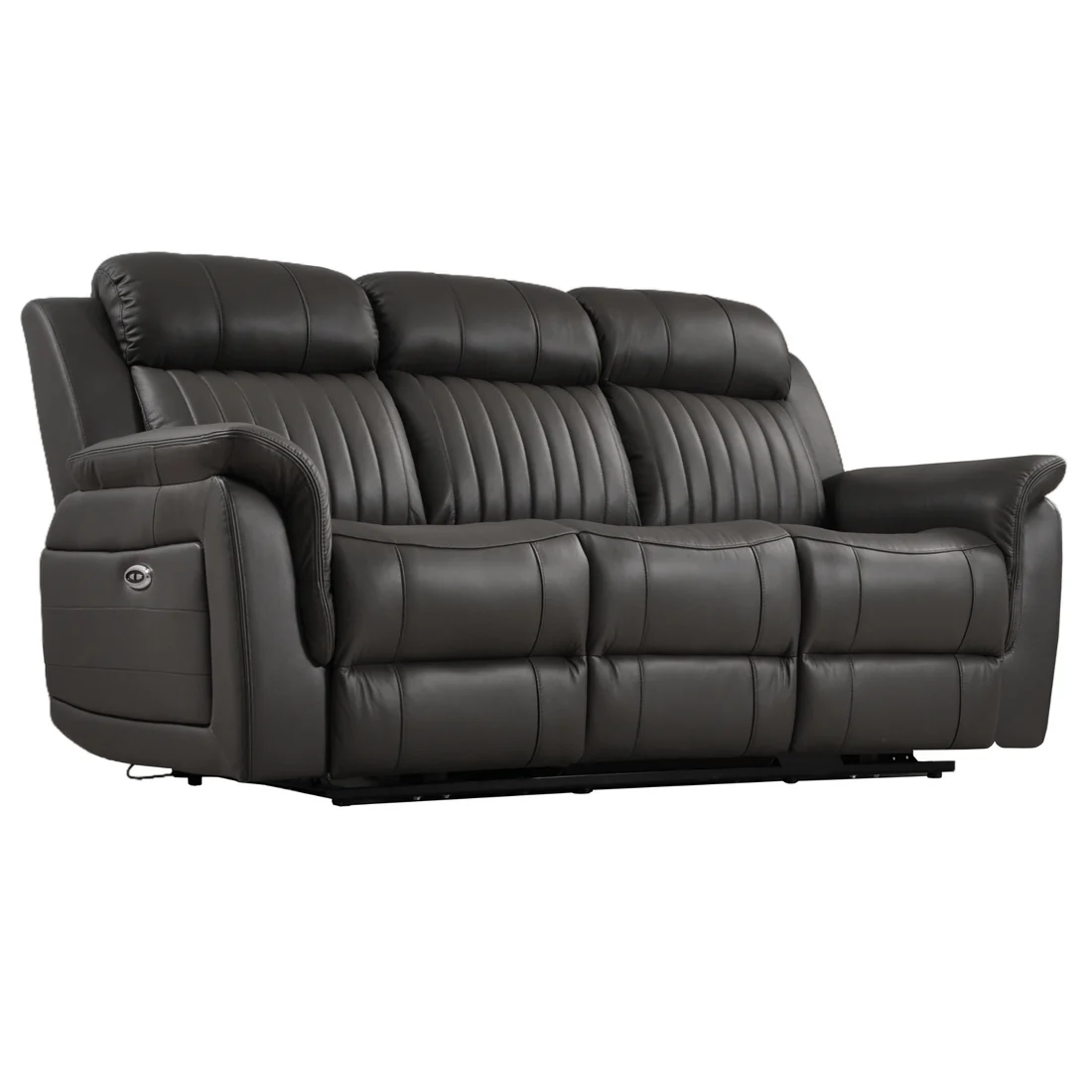 Bravado Genuine Leather Grey Electric Power Recliner 3 Seater