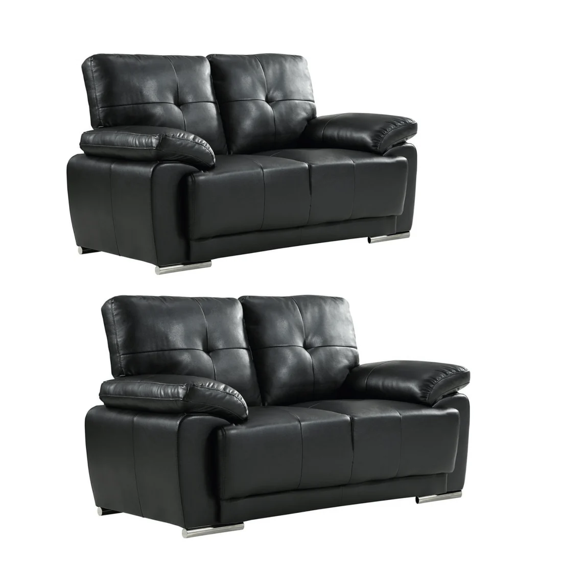 Tristan Black Leather Aire 2+2 Seater Sofa Set